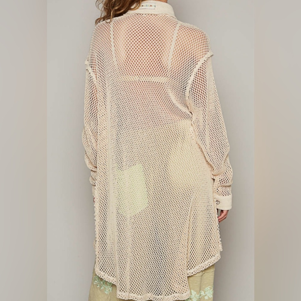 Pol Open Crochet Boho Button Down Shacket. Antiqu… - image 3